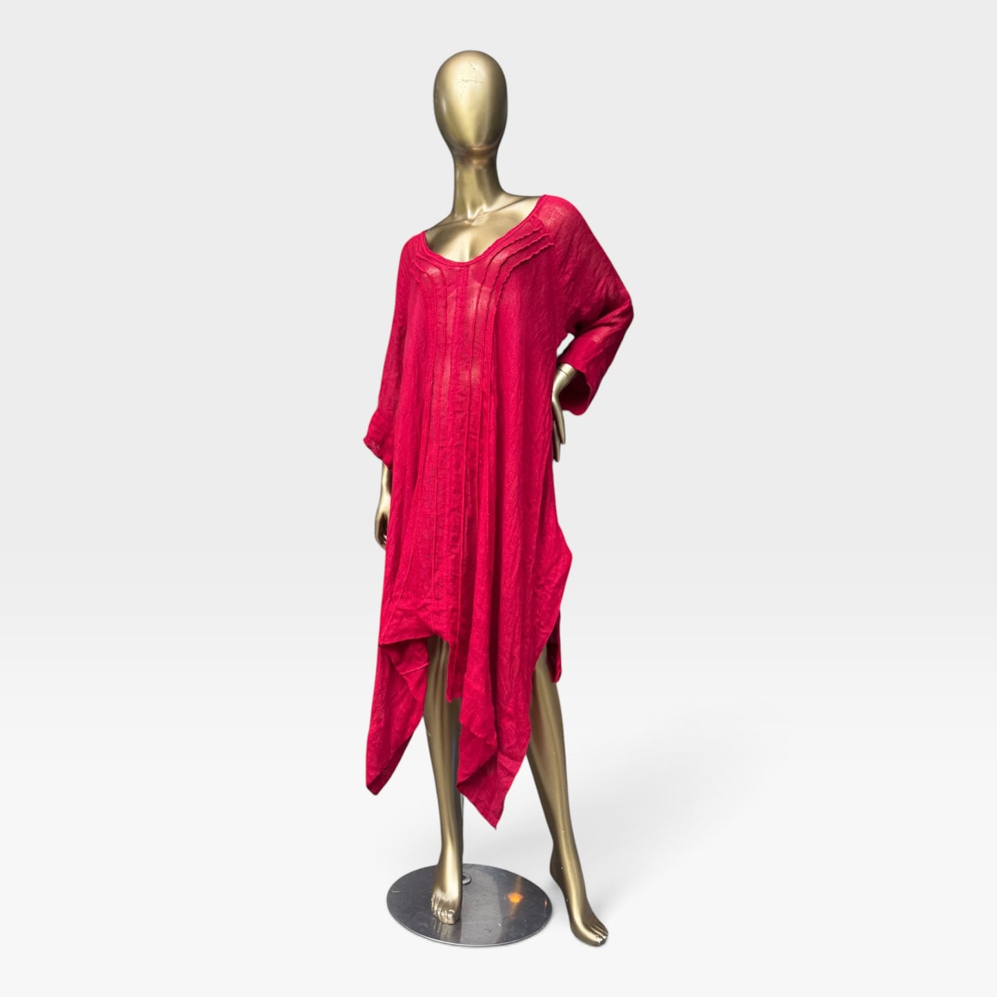 LILI 100% Linen Avant Garde Asymmetrical Kaftan Dress – Red - Size XL