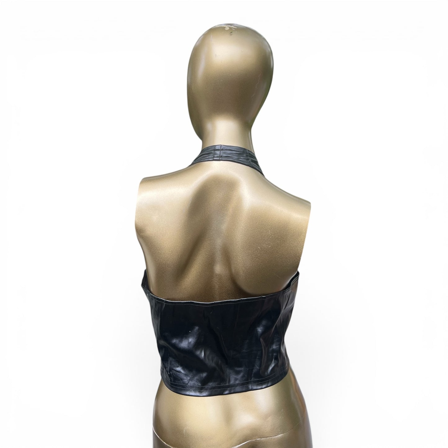 Black Faux Leather Lace-Up Corset-Style Halter Top, Size S