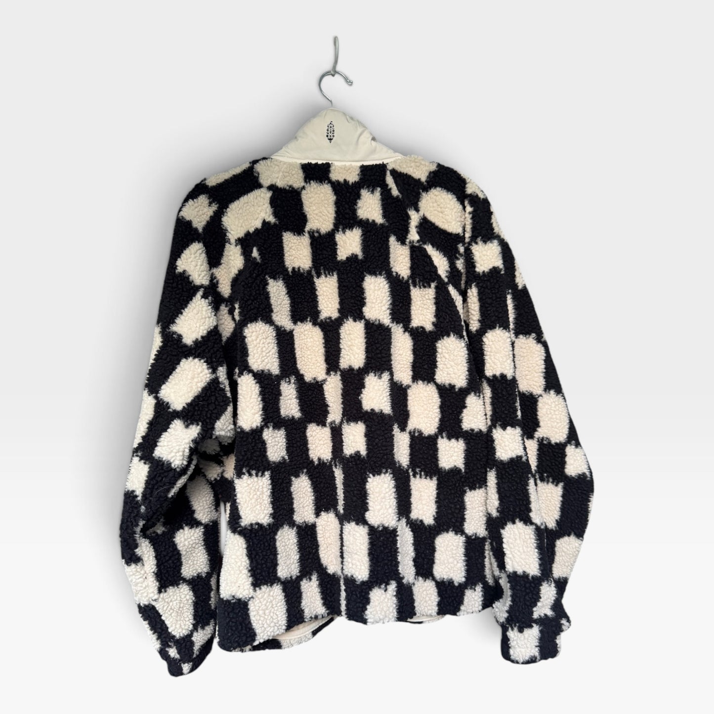 Free People Movement Fleece Black & White Checkered Jacket, Size XL