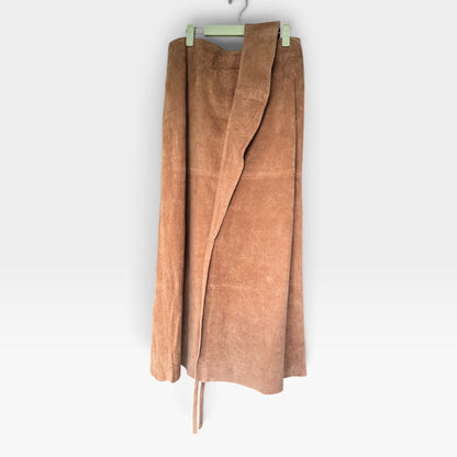 Vintage Willi Smith Real Suede Paneled Maxi Skirt - Camel Brown Vtg Size 12