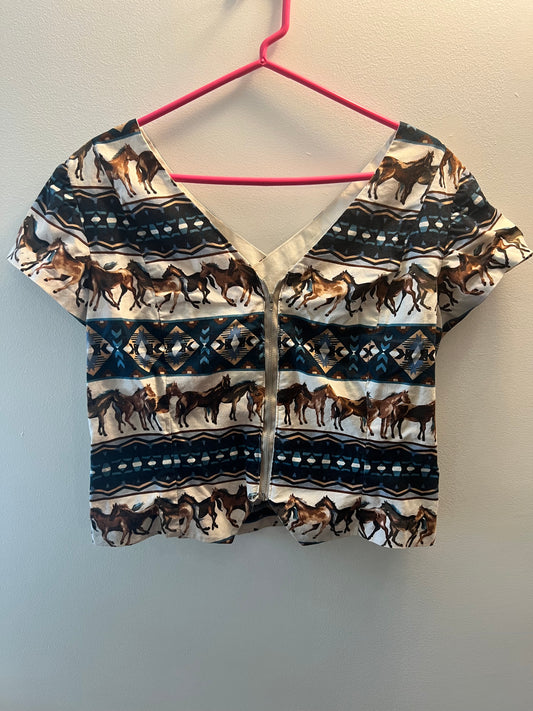 Western/Equestrian Print Crisscross Back Top