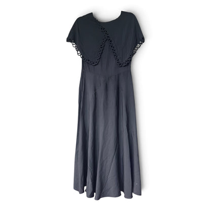 Authentic Vintage 1940s Black Capelet Collar A-Line Midi Dress, Size (Coming Soon)