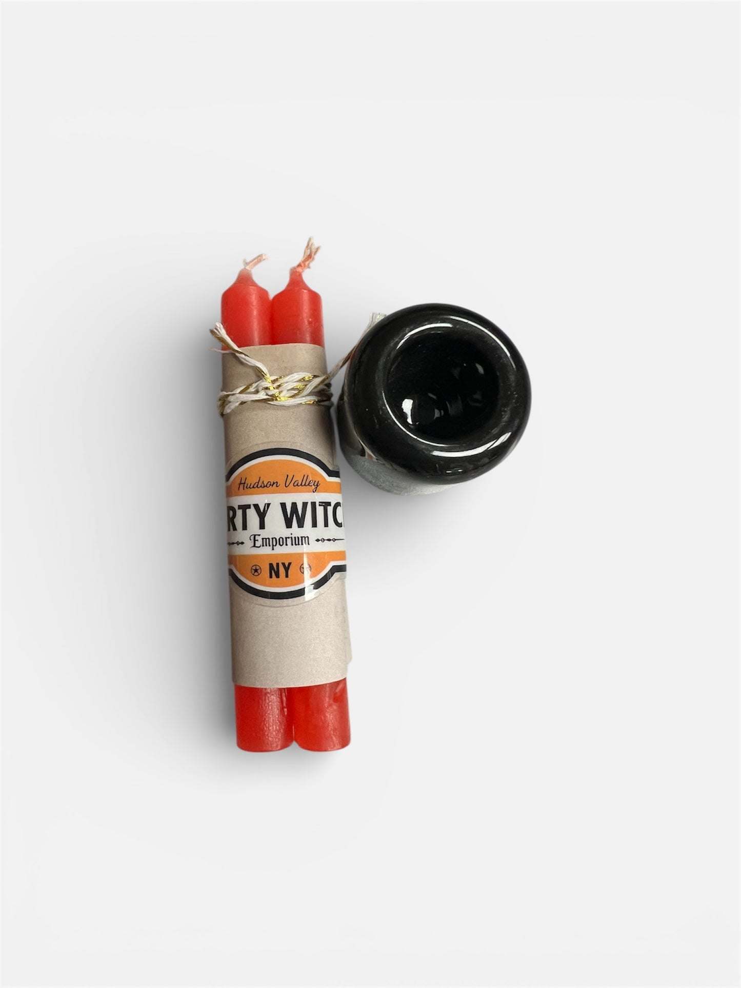 Red Manifestation/Chime Candles Set and Black Candle Holder