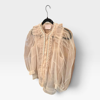 Simone Rocha X H&M Pearl Embellished Tulle Ruffle Puff Sleeve Blouse, S