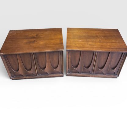 Mid Century Modern Walnut Nightstands Pair | Sculpted Wood MCM End Tables