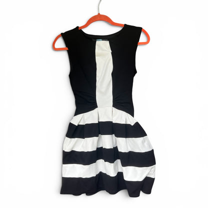 Eva Franco for Anthropologie Black & White Striped Mini Fit and Flare Dress, Size 0
