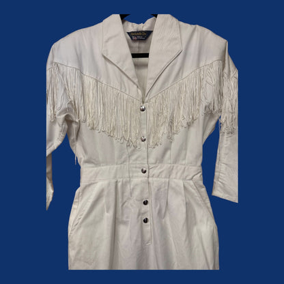 White Panhandle Slim Western Dress with Fringe