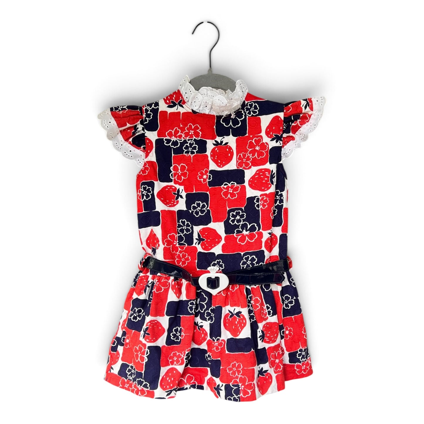 Vintage Strawberry & Floral Geometric Girls Dress, Size 7/8