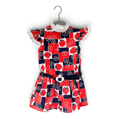 Vintage Strawberry & Floral Geometric Girls Dress, Size 7/8