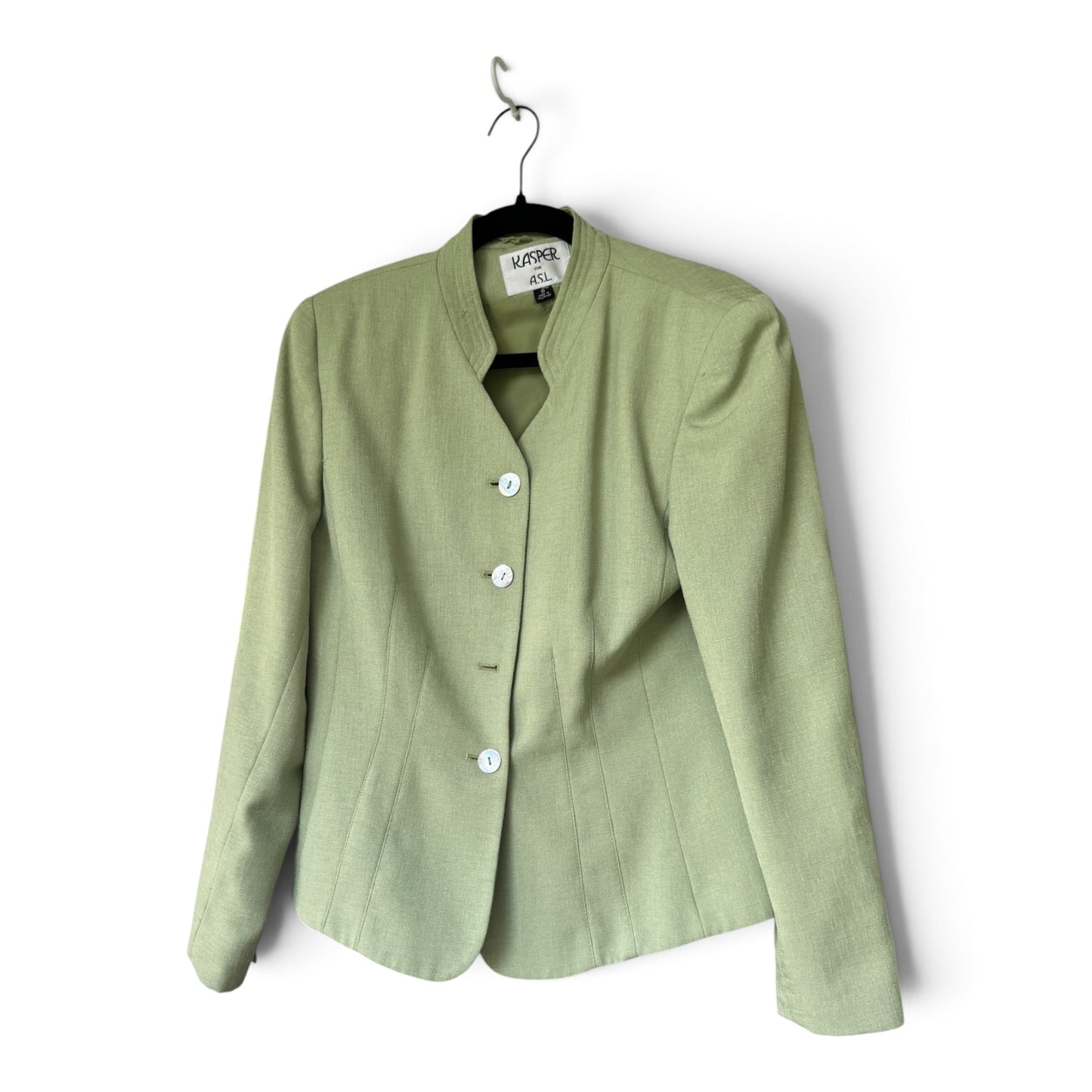Kasper For ASL Celery Green Two-Piece Vintage 90s Y2K Skirt Suit, Size 8