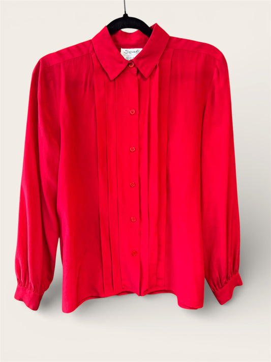 Vintage 100% Silk, Scali New York-Paris, Red Blouse, size 8