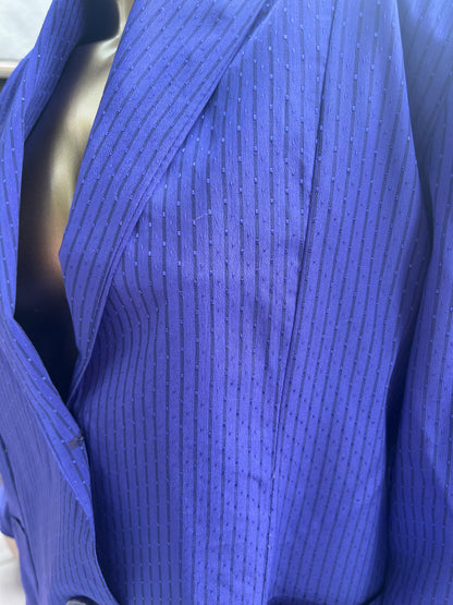 Vintage Purple Striped Single Button Blazer | Lightweight Boxy Crop Jacket, Size M/L