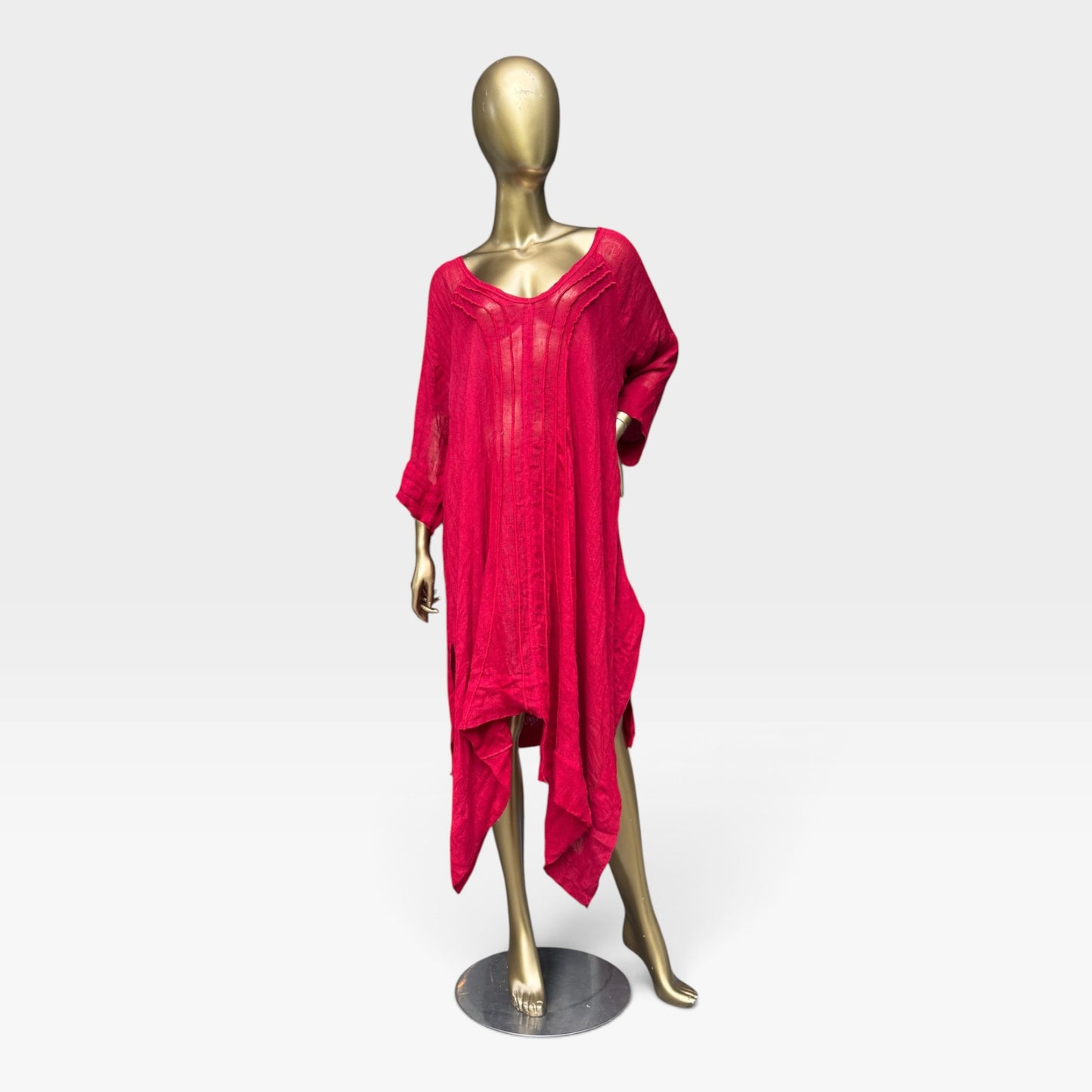 LILI 100% Linen Avant Garde Asymmetrical Kaftan Dress – Red - Size XL