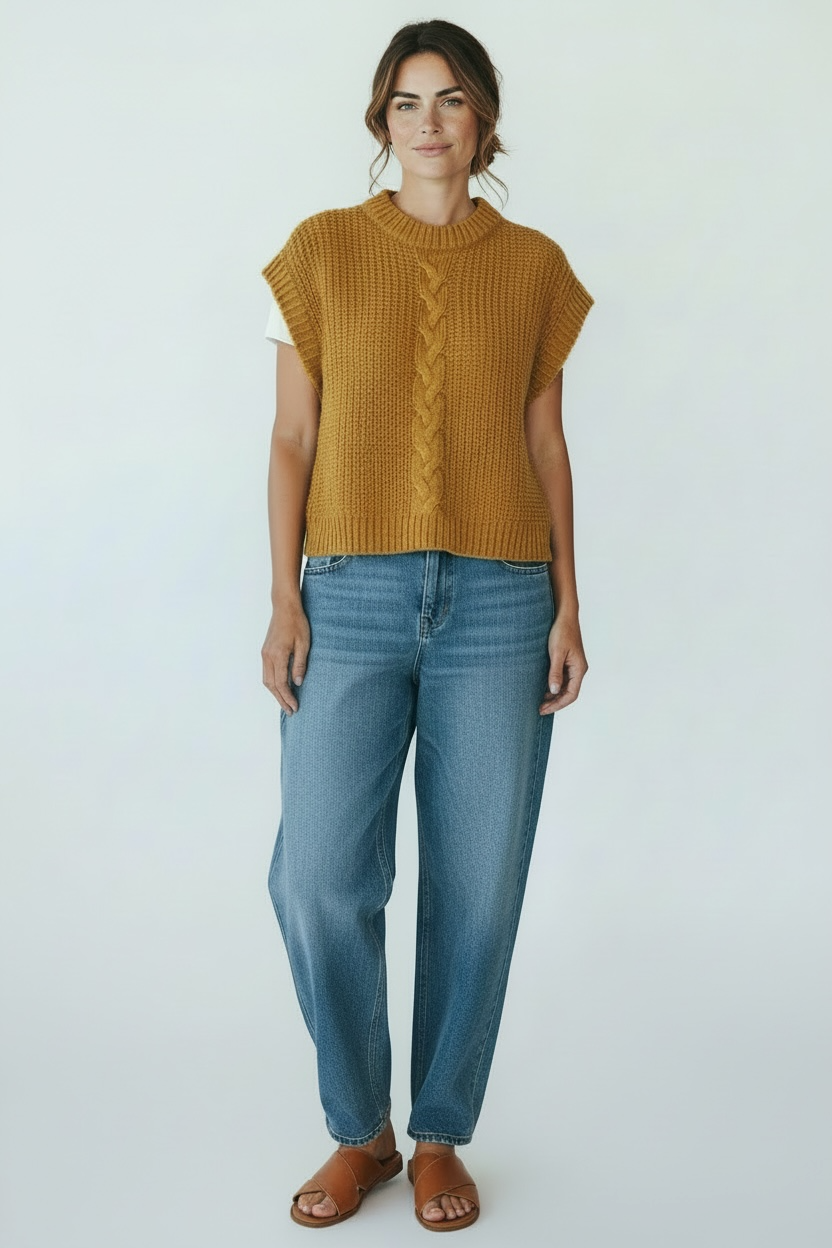 Anthropologie Sweater Vest in Mustard/Brown, one size