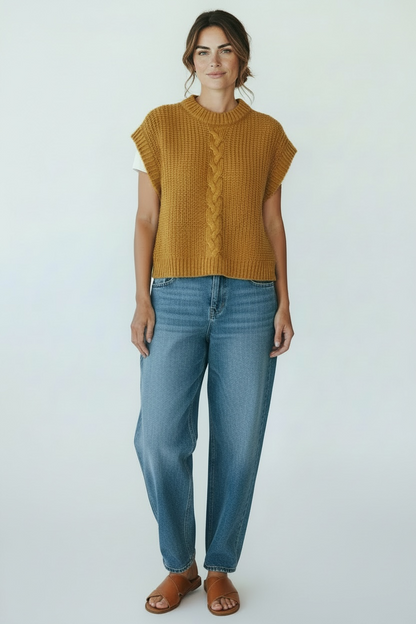 Anthropologie Sweater Vest in Mustard/Brown, one size