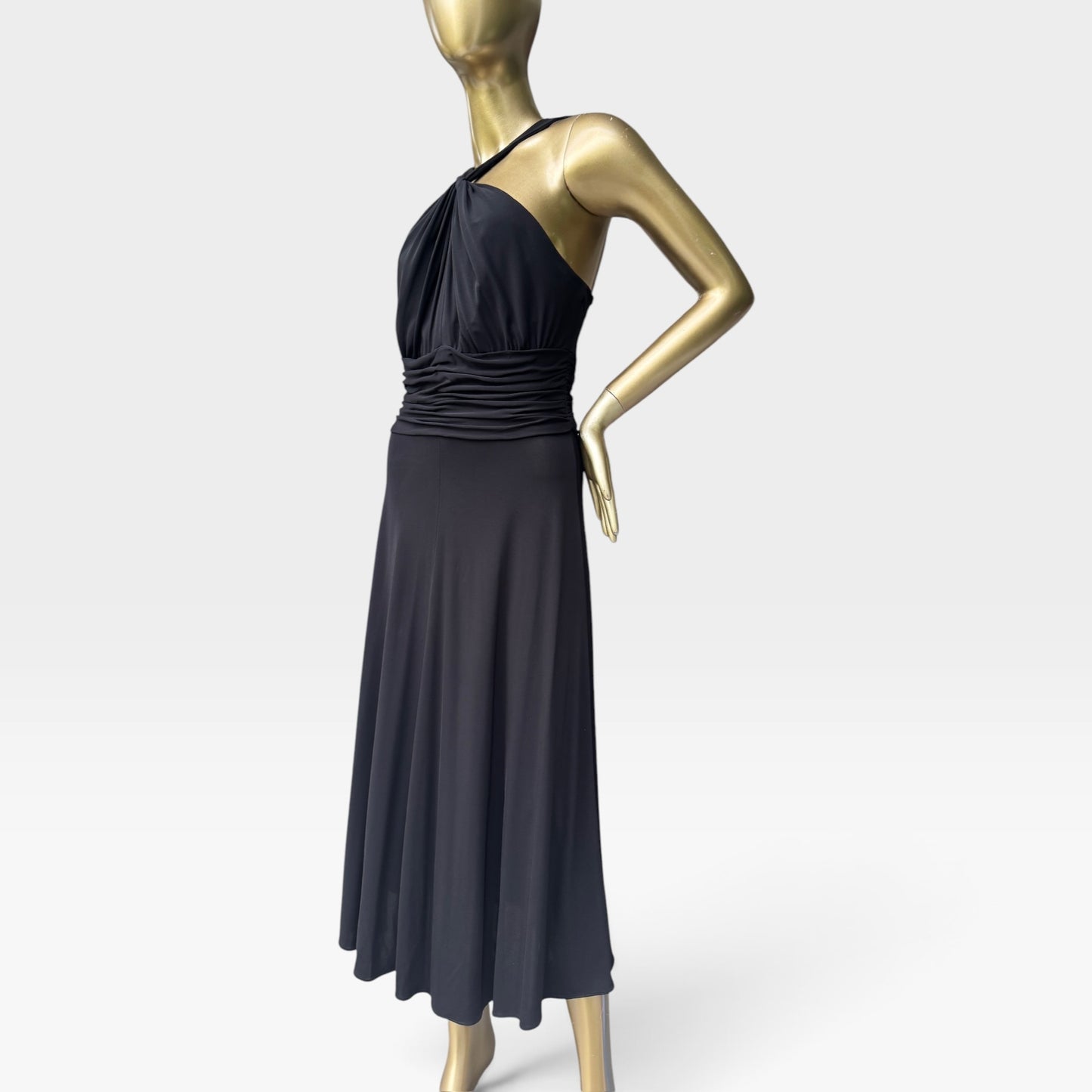 Anne Klein Dress Black Halter Neck Midi Dress, Size 6
