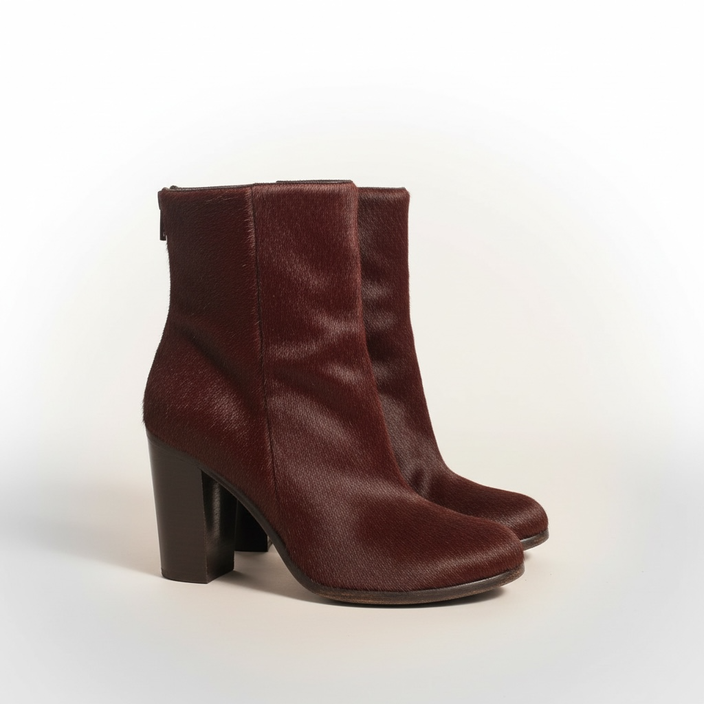 AllSaints Burgundy Pony Hair Ankle Boots size 37