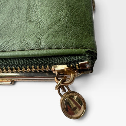 Olive Green Vintage-Style Kiss-Lock Wallet / Coin Purse, Pre-Owned, Unused