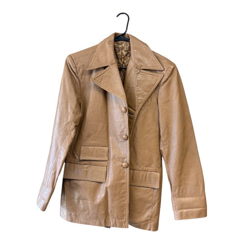 Vintage 70’s Tan Men’s Leather Jacket by Harilela’s Custom Tailors, xs