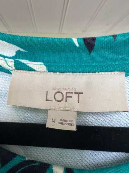 Loft 100% Cotton Teal Sweatshirt With All-Over Floral Print, Size Medium