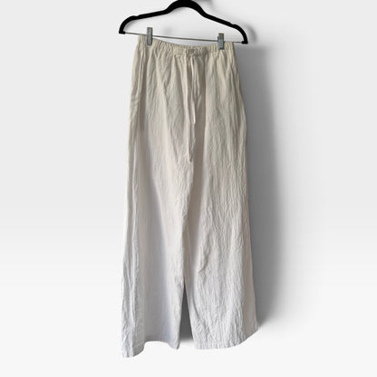 White Linen-Like Flowy Drawstring Waist Pants, Trousers, Size Small