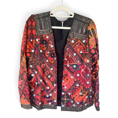 Free People *Rare* “Folk Rock” Embroidered Patchwork Mirror Jacket, Size L