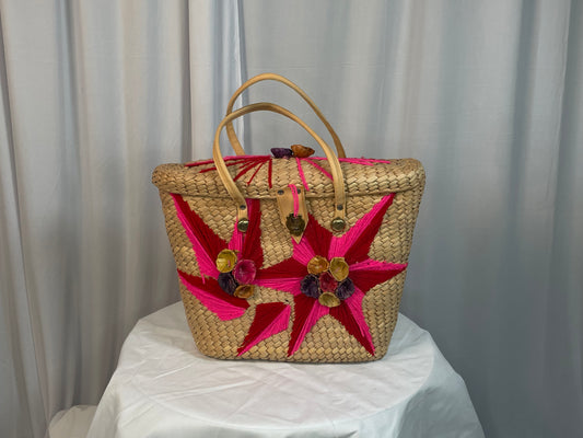 Vintage 1960s Hot Pink Straw Basket Purse