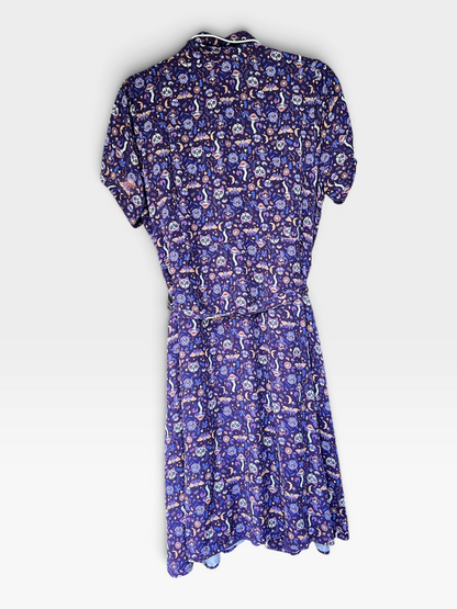 ModCloth Purple Whimsical Mushroom & Skull Midi Shirt Dress, Size L