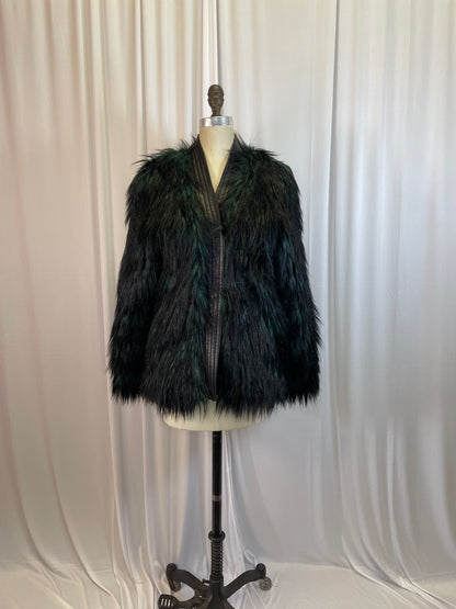 NWT Balmain x H&M Green and Black Faux Fur Jacket