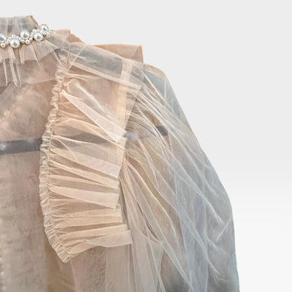 Simone Rocha X H&M Pearl Embellished Tulle Ruffle Puff Sleeve Blouse, S