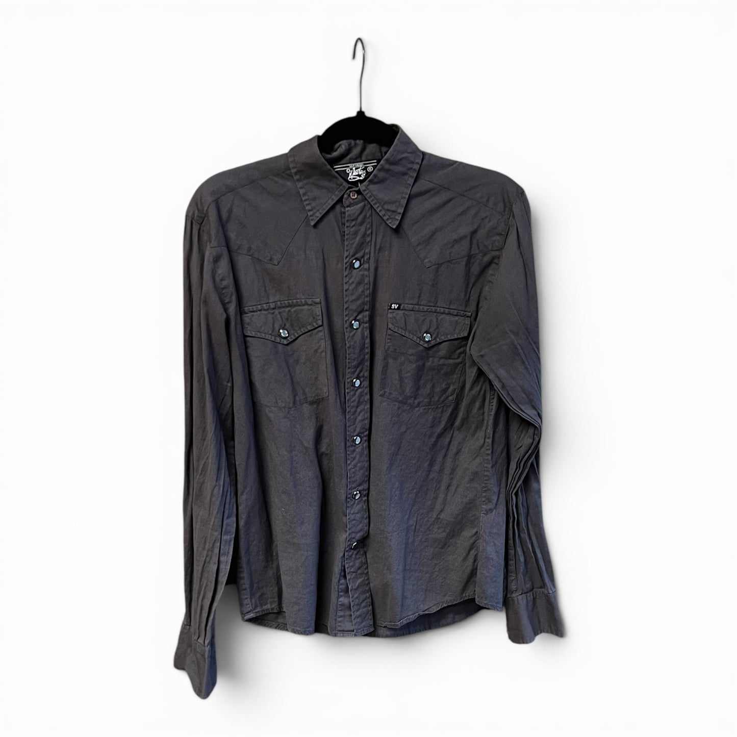 Sun Valley Western Vintage Grey Pearl Snap Shirt, size s