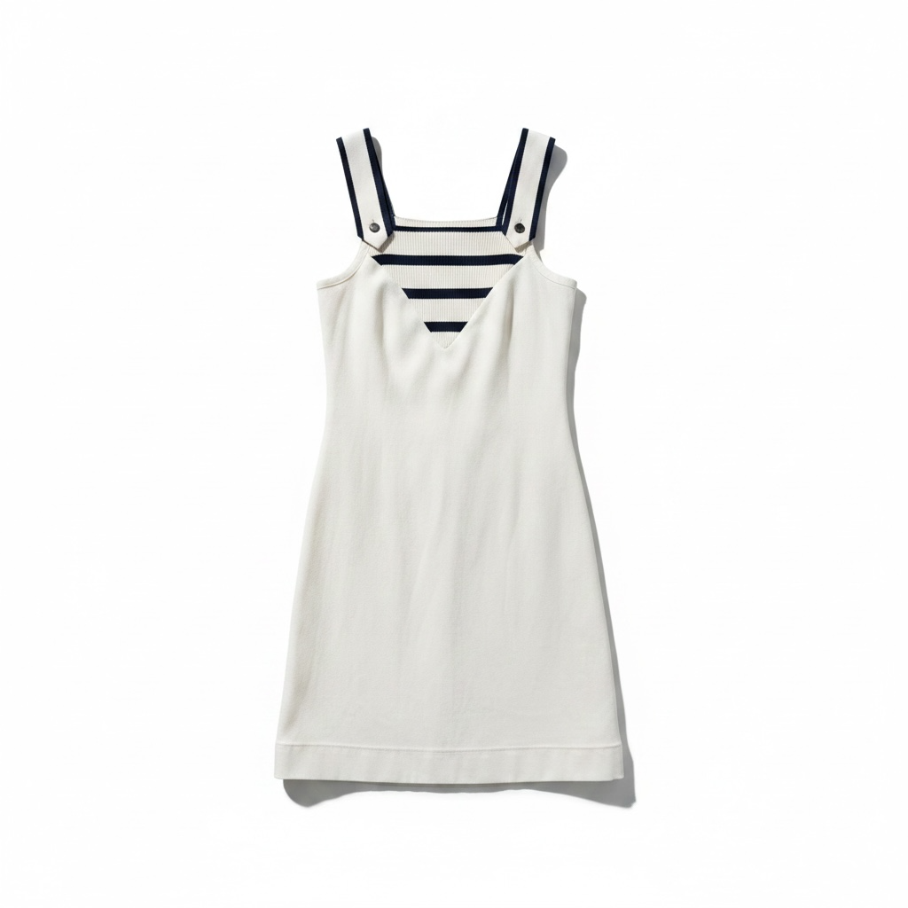 Vintage White and Navy Striped 60’s Tennis Dress, Size Small