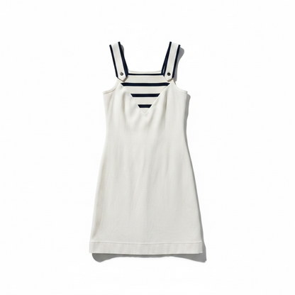 Vintage White and Navy Striped 60’s Tennis Dress, Size Small