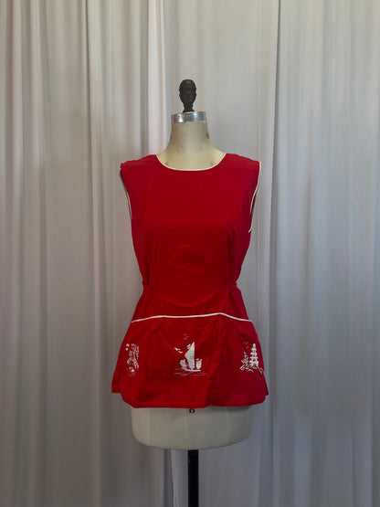 Vintage 50’s/60’s Red Apron-style Top, sz m