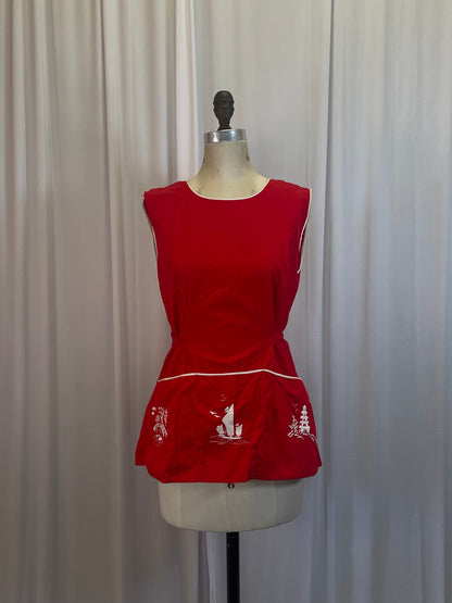 Vintage 50’s/60’s Red Apron-style Top, sz m