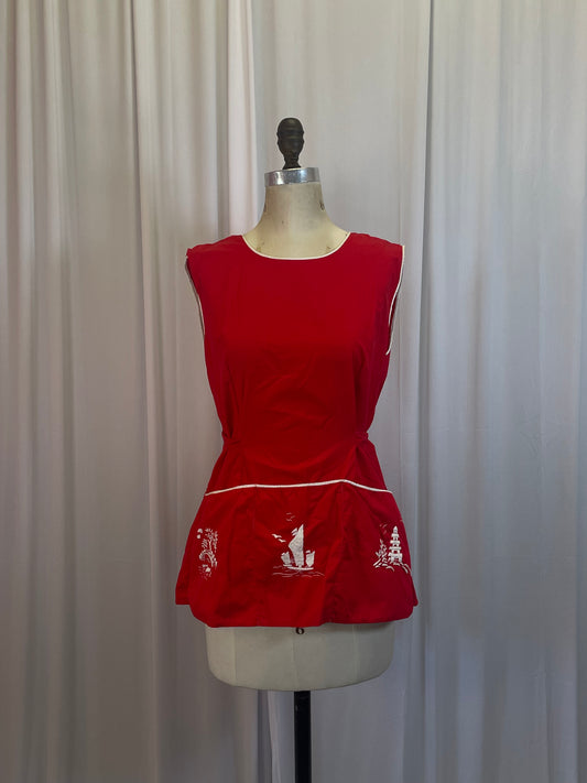 Vintage 50’s/60’s Red Apron-style Top, sz m