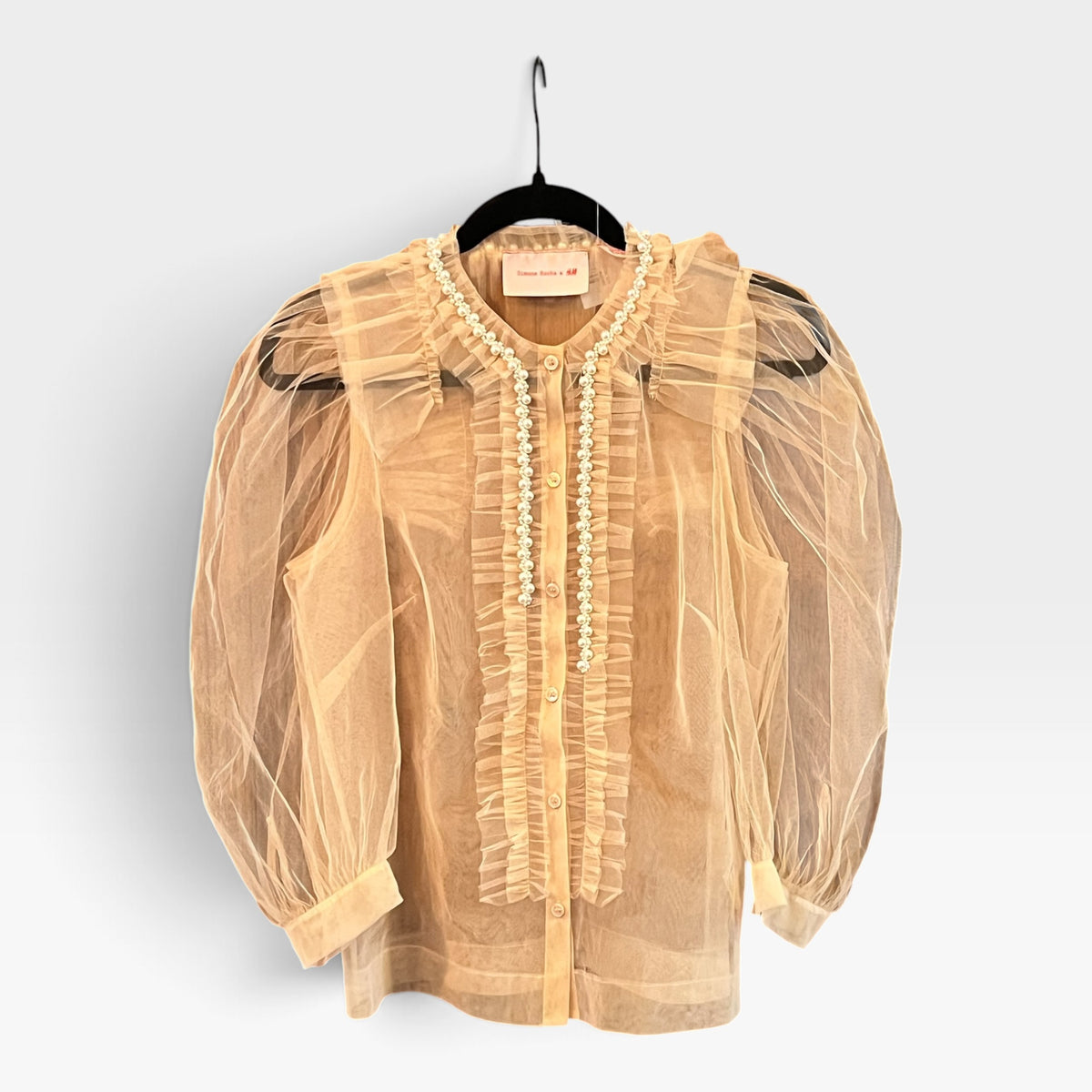Simone Rocha X H&M Pearl Embellished Tulle Ruffle Puff Sleeve Blouse, S