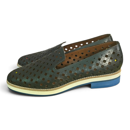 Aquatalia Women’s Loafers With Contrast Soles / Blue Lug Heels, Size 8.5