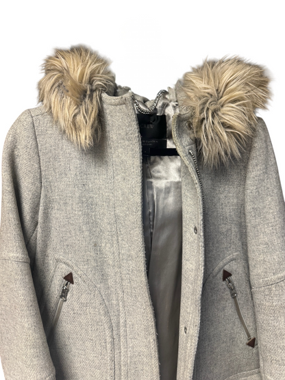 J. Crew Stadium Cloth Coat, Nello Gori, Faux Fur Hood, size 2