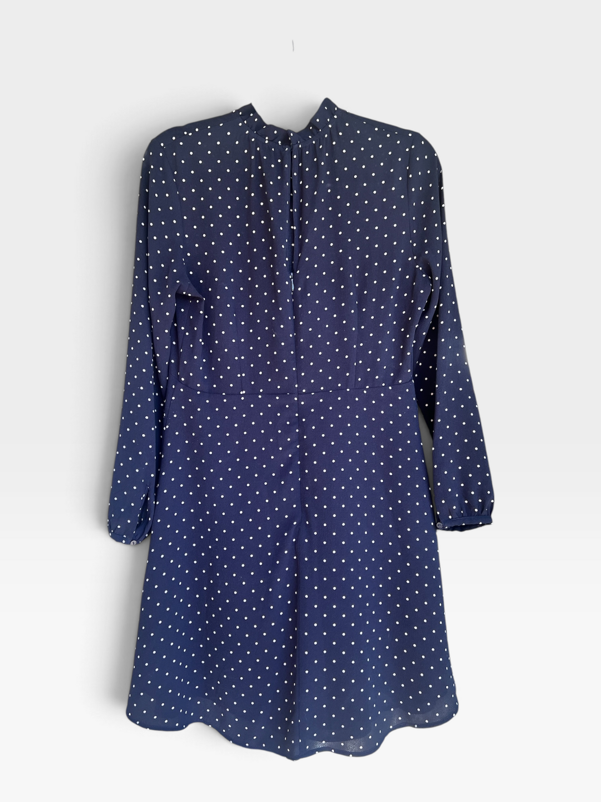 H&M Navy Blue and White Polka Dot A-Line Long Sleeved Mini Dress, Size 10