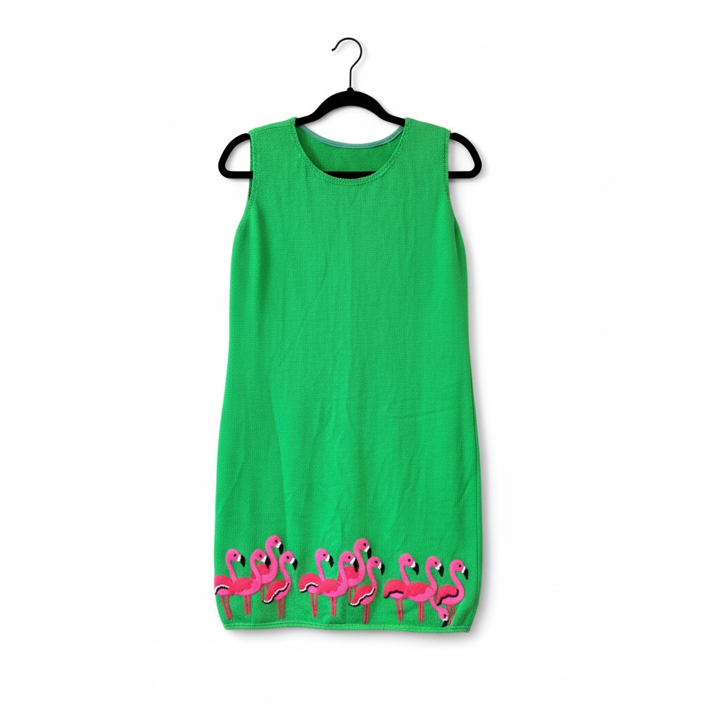 Vintage Pink Flamingos Sleeveless Sweater Dress, size m