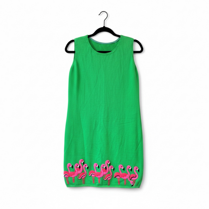 Vintage Pink Flamingos Sleeveless Sweater Dress, size m