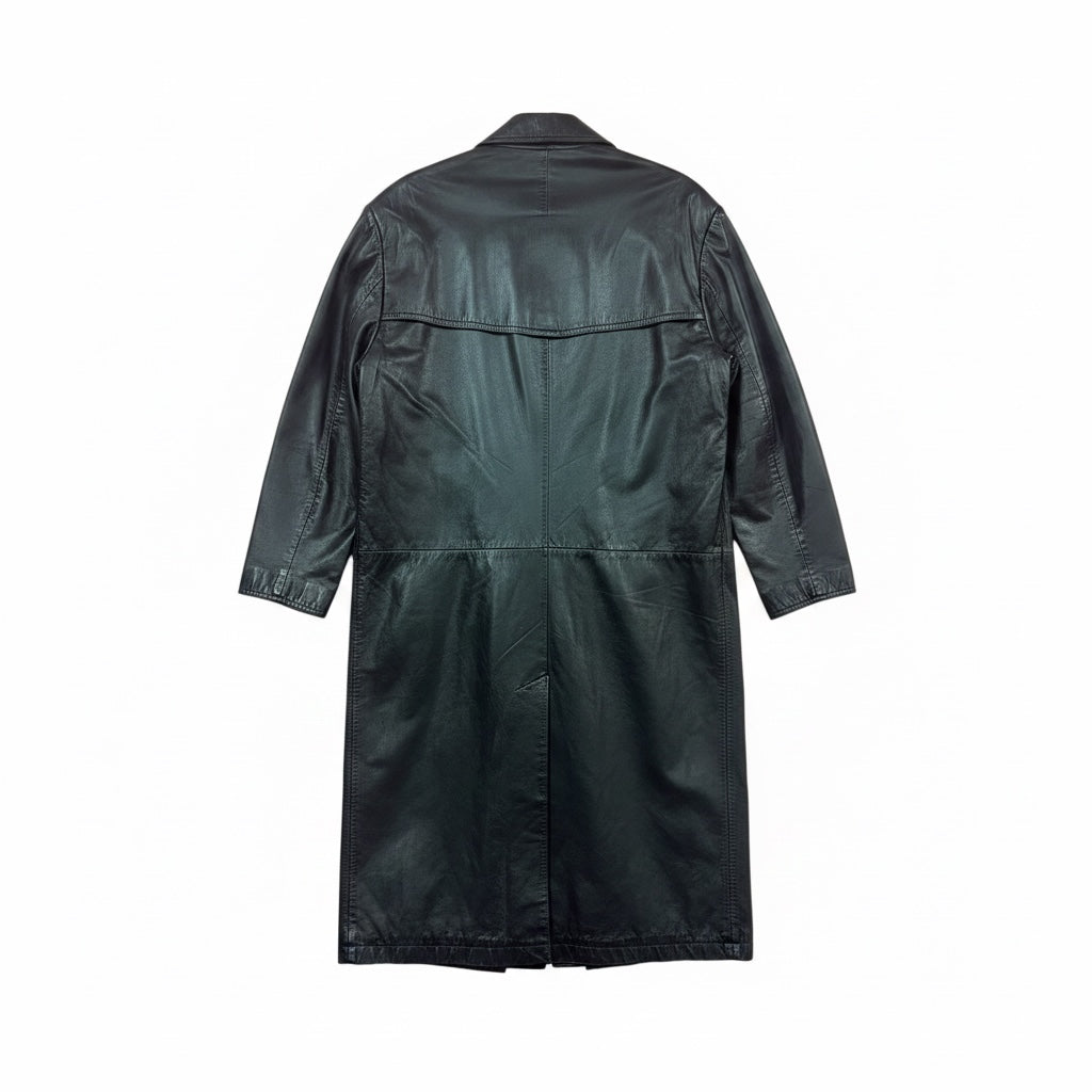 Vintage 90’s Menswear Black Leather Trench Coat, Size Large