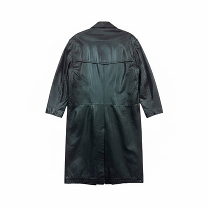 Vintage 90’s Menswear Black Leather Trench Coat, Size Large
