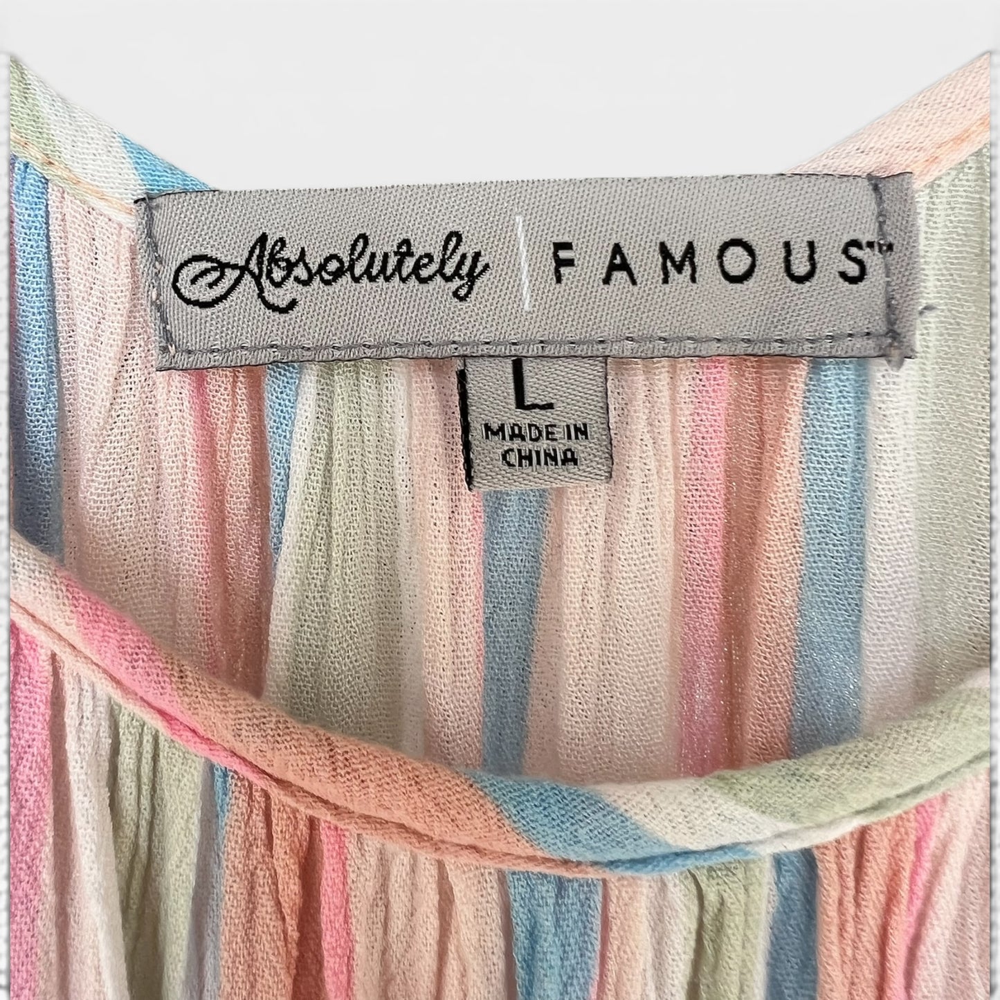 Gauzy Vertical Stripes Midi Tank Dress, Flutter Sleeves, Absolutely Famous, Size L