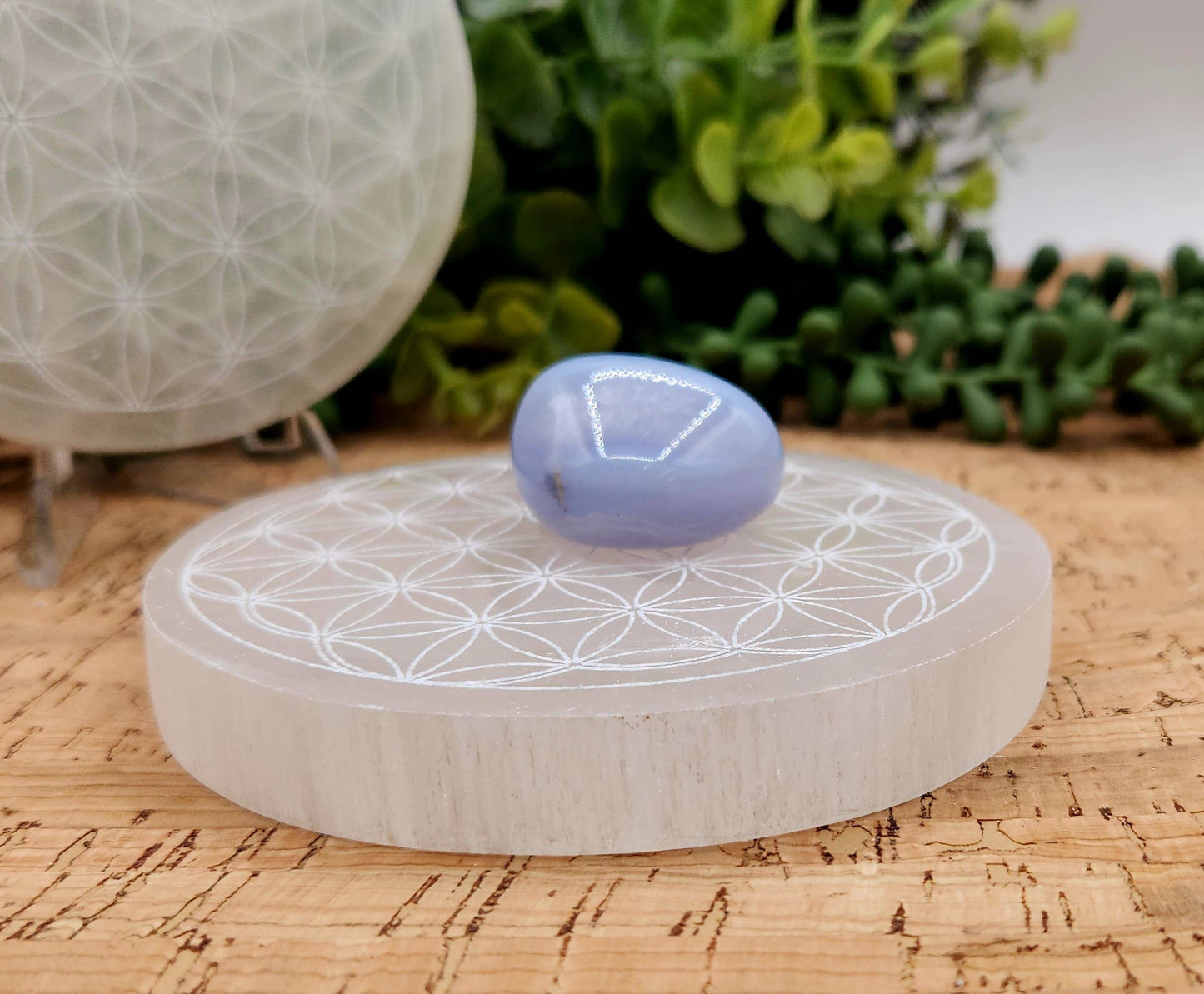 Selenite Crystal Charging Plate/Coaster Round - Flower of Life