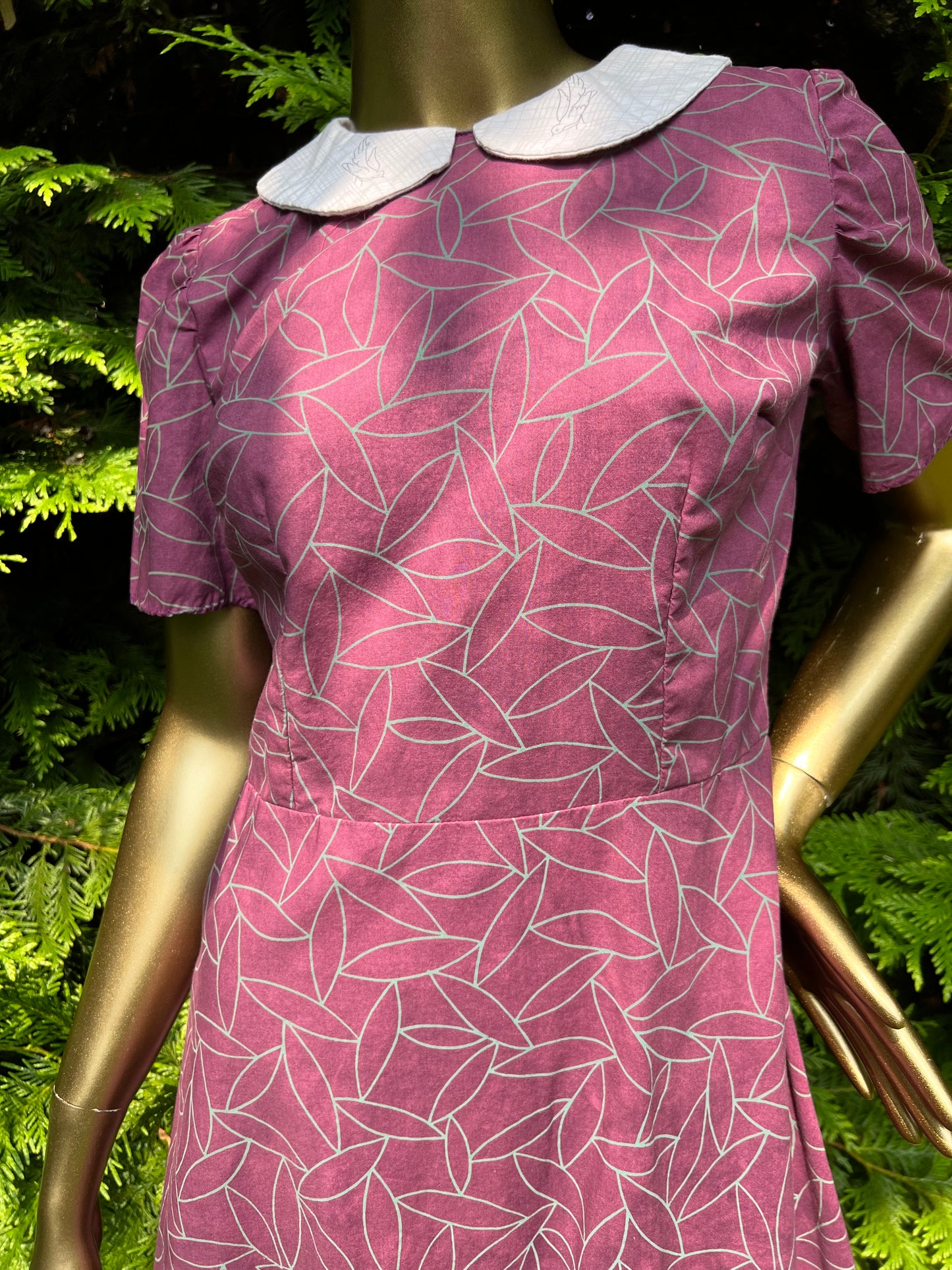 Purple Dress with Birds on Collar, size xs/s