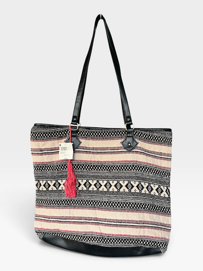 NWT Joe Boxer Boho Tote Bag, Black, White and Pink Tassel Purse