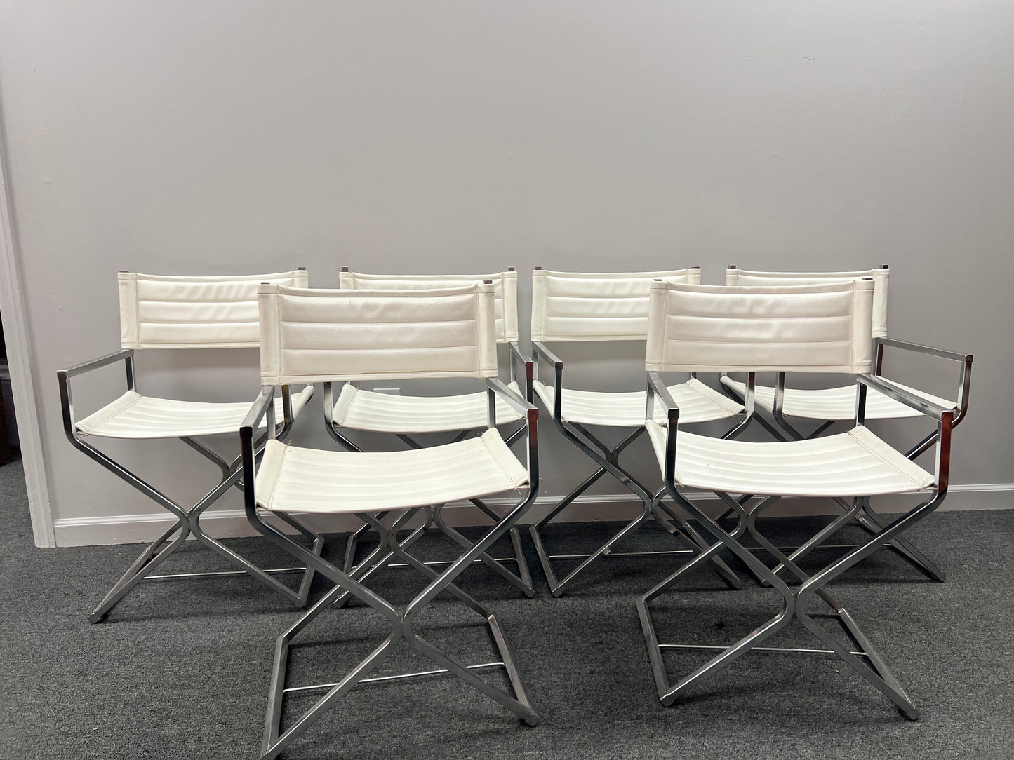 Vintage Mid Century Modern Chrome Directors Chairs 1970’s - Set of Six
