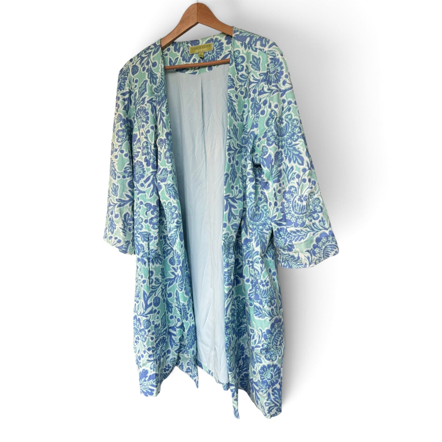 Sigrid Olsen Signature Blue Green Coastal Floral Duster Jacket, Size XL